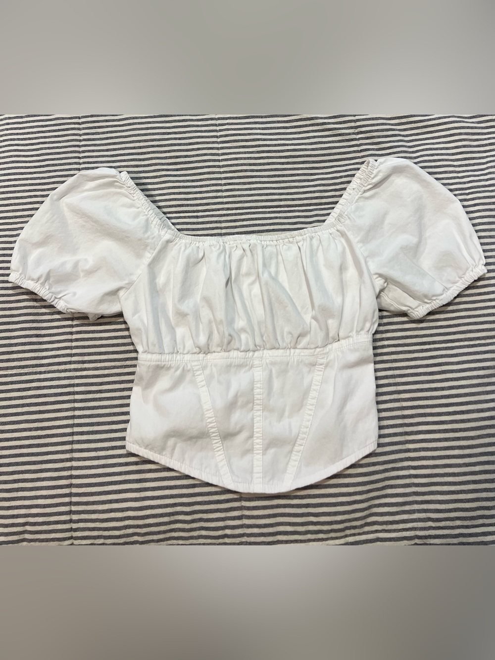 White Puff-Sleeve Corset Milkmaid Top Feminine Cottagecore Coquette